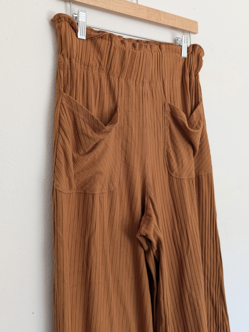 Free People Ribbed Wide-Leg Pants in Rust - Picture 3 of 7